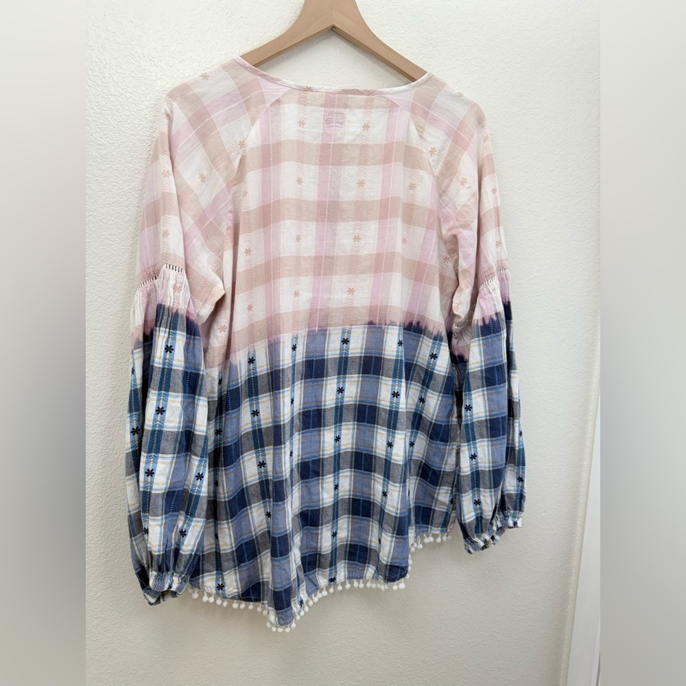 JAG Jeans Elliott Dip Dye Plaid Peasant Blouse Medium - Picture 6 of 13